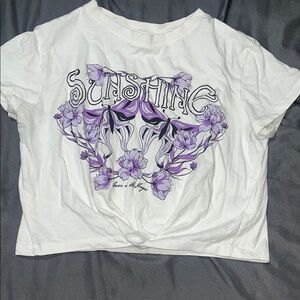 H&M White Top with Purple Floral Accents